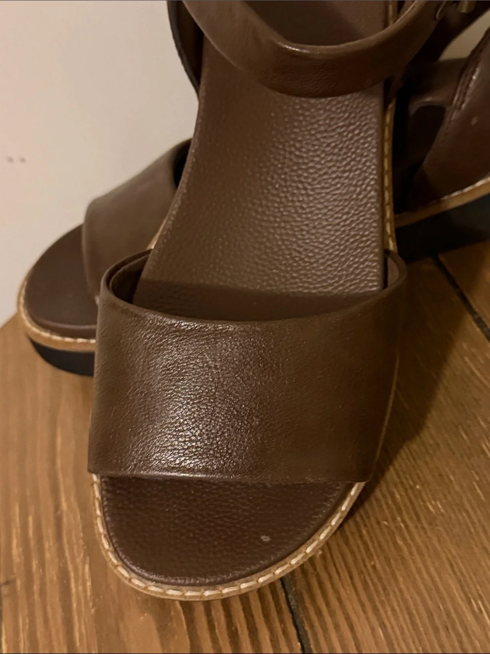 MIA Dark Brown Leather Wedge Slingback Sandals